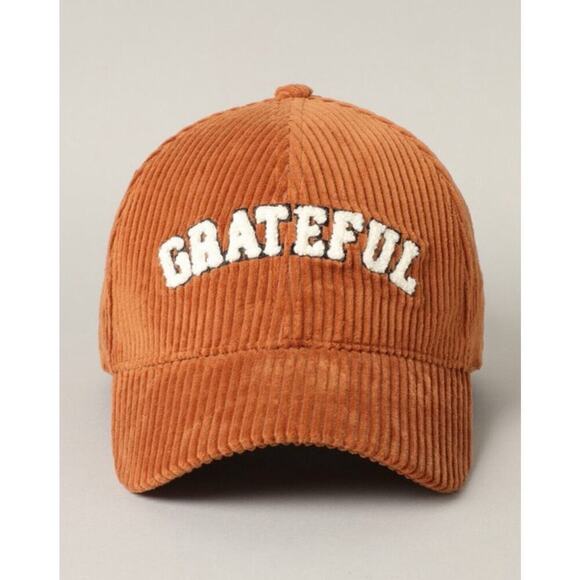 Y2K Unisex Corduroy Hat Gratitude Embroidered Brown Trucker Cap Adjustable OSFM - Picture 1 of 5